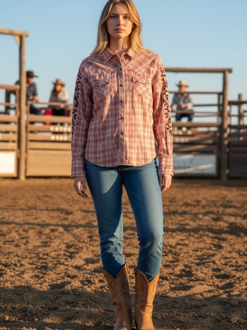 Panhandle Slim Women's Pink Plaid Embroidered Western Snap Shirt M